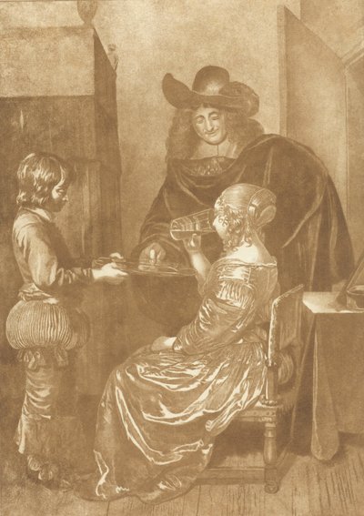 Heer en dame met page door Cornelis Ploos van Amstel (signed by artist)