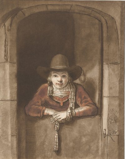 Jongen leunend over een onderdeur door Cornelis Ploos van Amstel (signed by artist)