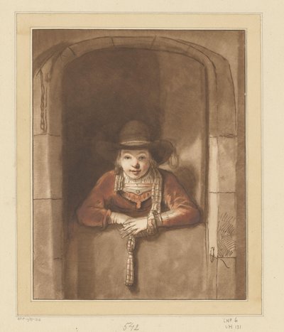 Jongen leunend over een onderdeur door Cornelis Ploos van Amstel (signed by artist)