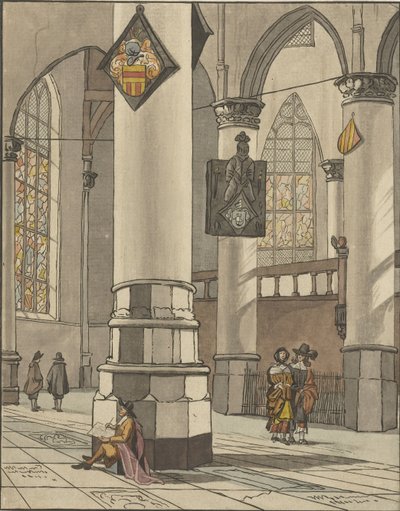 Kerkinterieur door Cornelis Ploos van Amstel (signed by artist)