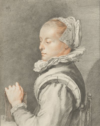Portret van een jonge vrouw door Cornelis Ploos van Amstel (signed by artist)