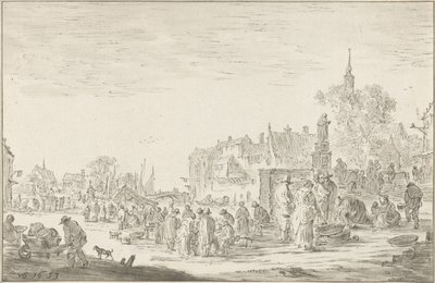 Vismarkt door Cornelis Ploos van Amstel (signed by artist)