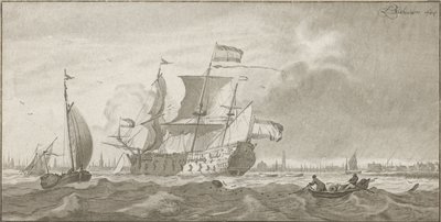 Oorlogsschip op het IJ door Cornelis Ploos van Amstel