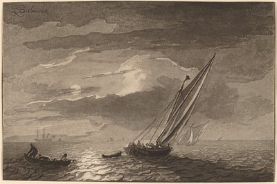 Zeegezicht met Volle Maan door Cornelis Ploos van Amstel