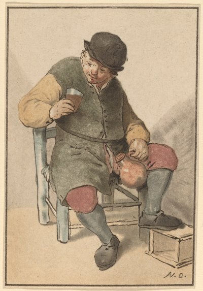 Zittende boer met kruik, ca. 1763 door Cornelis Ploos van Amstel