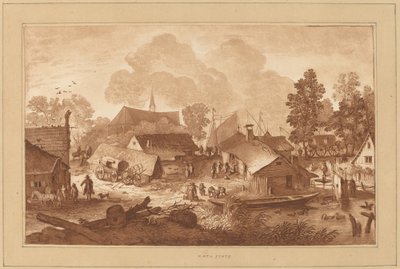Dorp met vijver door Cornelis Ploos van Amstel
