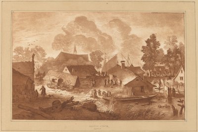 Dorp met Vijver door Cornelis Ploos van Amstel