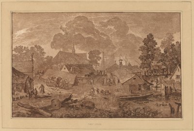 Dorp met vijver door Cornelis Ploos van Amstel