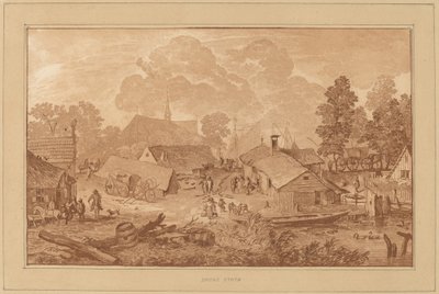 Dorp met vijver door Cornelis Ploos van Amstel