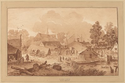 Dorp met vijver door Cornelis Ploos van Amstel