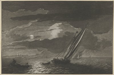 Zeegezicht met volle maan door Cornelis Ploos van Amstel