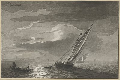 Zeegezicht met volle maan door Cornelis Ploos van Amstel