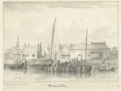 Gezicht op het haventje van Bruinisse door Cornelis Pronk