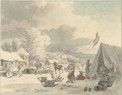 IJsvermaak op een bevroren vaart door Cornelis Pronk