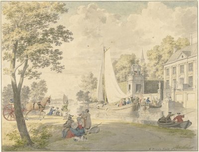 Zomers landtafereel met plezierschepen door Cornelis Pronk
