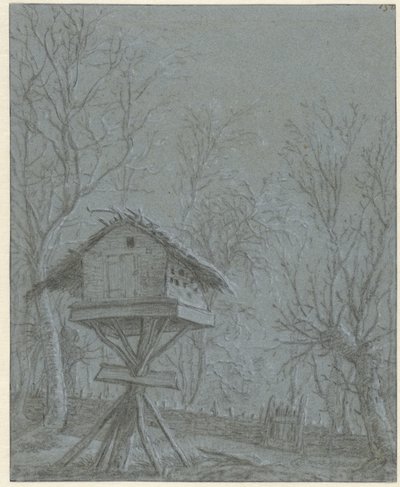 Duiventil tussen geboomte door Cornelis Saftleven (possibly)