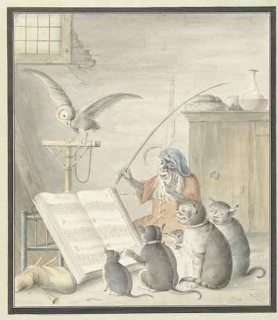 Interieur met kattenconcert door Cornelis Saftleven (possibly)
