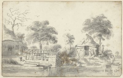 Boerderij met schuur aan het water door Cornelis Saftleven