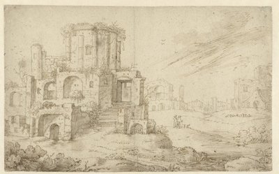 Landschap met antieke ruïnes door Cornelis Saftleven