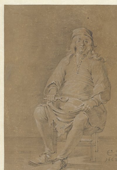 Zittende man met een kom op schoot door Cornelis Saftleven