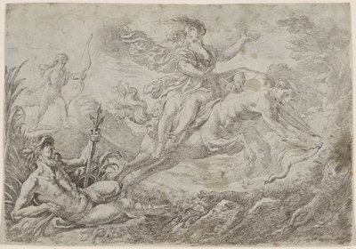 Nessus wordt getroffen door de gifpijl van Hercules door Cornelis Schut (I)