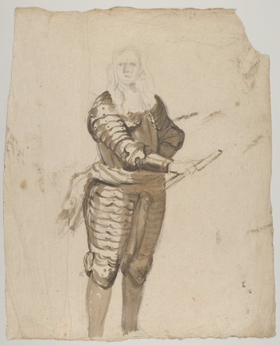 Studie van een staande commandant met een staf, verso door Cornelis Schut I