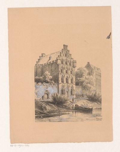 Huizen langs het water door Cornelis Springer