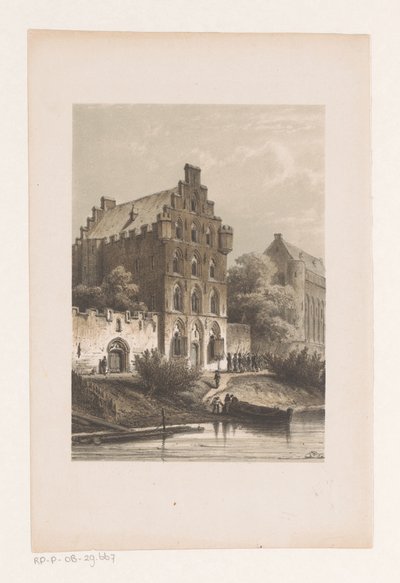 Huizen langs het water door Cornelis Springer