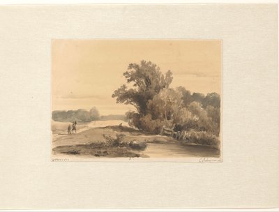 Landschap bij Brederode met wandelaars op een pad door Cornelis Springer