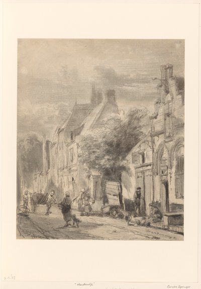 Straatgezicht in Harderwijk door Cornelis Springer