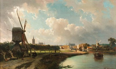 Gezicht op Den Haag vanaf de Delftse Vaart in de zeventiende eeuw door Cornelis Springer