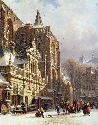 Uitzicht op de Hoofdwacht en de Grote Kerk, Zwolle door Cornelis Springer