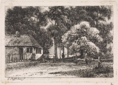 Huis tussen geboomte door Cornelis Steffelaar