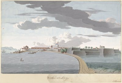 Fort Galle op Ceylon, van de landzijde gezien door Cornelis Steiger