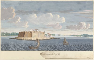 Fort Hammenhiel te Ceylon, gezien van zee door Cornelis Steiger