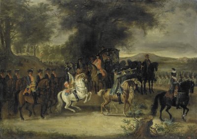 Inspectie van een cavalerie regiment, misschien door Willem van Hessen-Homburg door Cornelis Troost