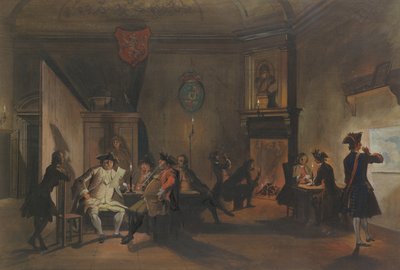 Interieur met militaire officieren door Cornelis Troost