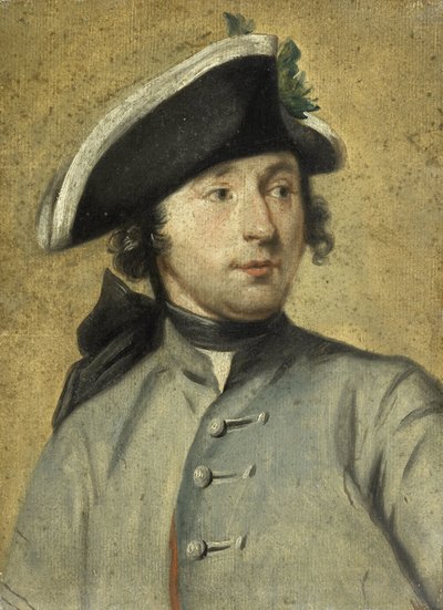 Portret van Ludolf Backhuysen II, schilder en dragonder, kleinzoon van de marineschilder Ludolf Backhuysen I door Cornelis Troost