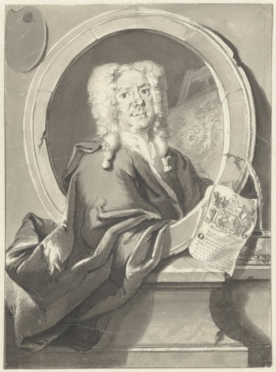 Portret van Jacob Campo Weyerman in medaillon door Cornelis Troost