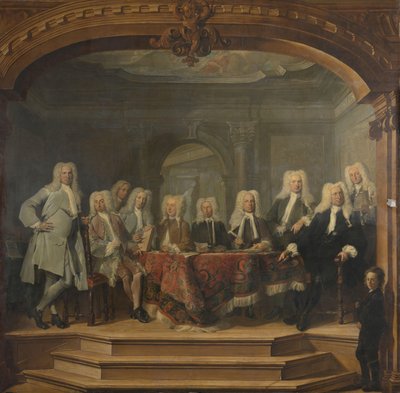 Regenten van het Aalmoezeniersweeshuis in Amsterdam, 1729 door Cornelis Troost