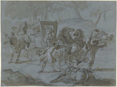 Roofoverval op een koets door Cornelis Troost