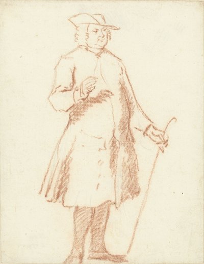 Staande man met wandelstok in de linkerhand door Cornelis Troost