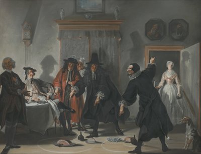 De wiskundigen of de jonge dame die vluchtte: Het geschil tussen doktoren Raasbollius en Urinaal, 1741 door Cornelis Troost