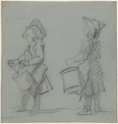Twee studies van een trommelende jongen door Cornelis Troost