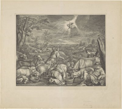 Abraham vertrekt naar Sichem / Verkondiging aan de herders door Cornelis Visscher (II)