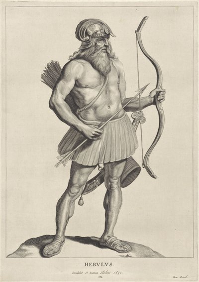 Herulen (Oude hier woonachtige volken, Peplus sive Gothorum, Wandalorum, Svevorum, Herulorum, Gepidarum, Marcomannorum et quadorum veterum Imagines ex antiquis monumentis et museo Marci Zuerii Boxhornii) door Cornelis Visscher (II)