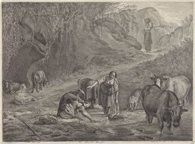 Wasvrouwen en een herder aan de waterkant door Cornelis Visscher (II)