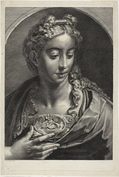 Athena, uit Cabinet Reynst; Gravures van verschillende afbeeldingen geschilderd door beroemde kunstenaars door Cornelis Visscher