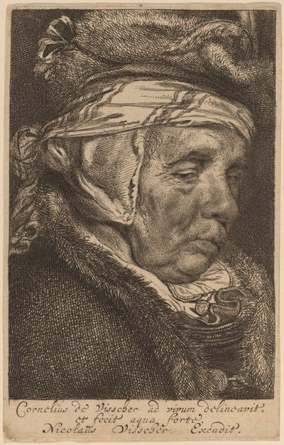 Hoofd van een oude vrouw (moeder van Visscher) door Cornelis Visscher
