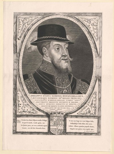 Koning van Spanje Filips II door Cornelis Visscher
